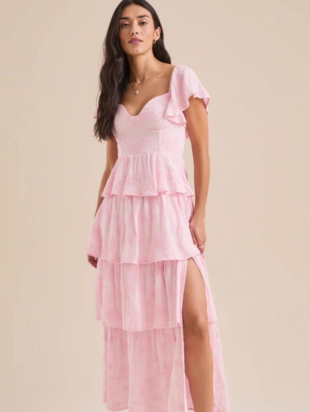 NWT Altar'd State Roxanne Sweetheart Tiered Layered Pink Floral Maxi Dress M